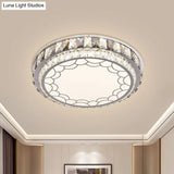 Modern Led Stainless-Steel Flushmount Light Fixture With Clear Faceted Crystal Blocks And