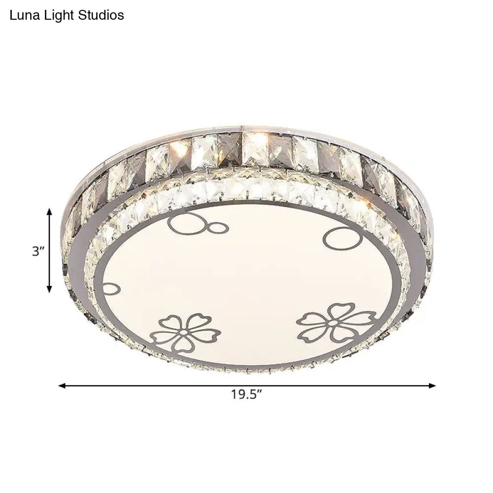 Modern Led Stainless-Steel Flushmount Light Fixture With Clear Faceted Crystal Blocks And