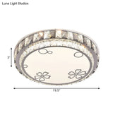 Modern Led Stainless-Steel Flushmount Light Fixture With Clear Faceted Crystal Blocks And