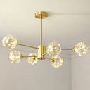 Modern Led Starry Drop Chandelier - Radial Metal Design With Clear Glass Orb Shade 6 / Gold Natural