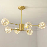 Modern Led Starry Drop Chandelier - Radial Metal Design With Clear Glass Orb Shade 6 / Gold Natural