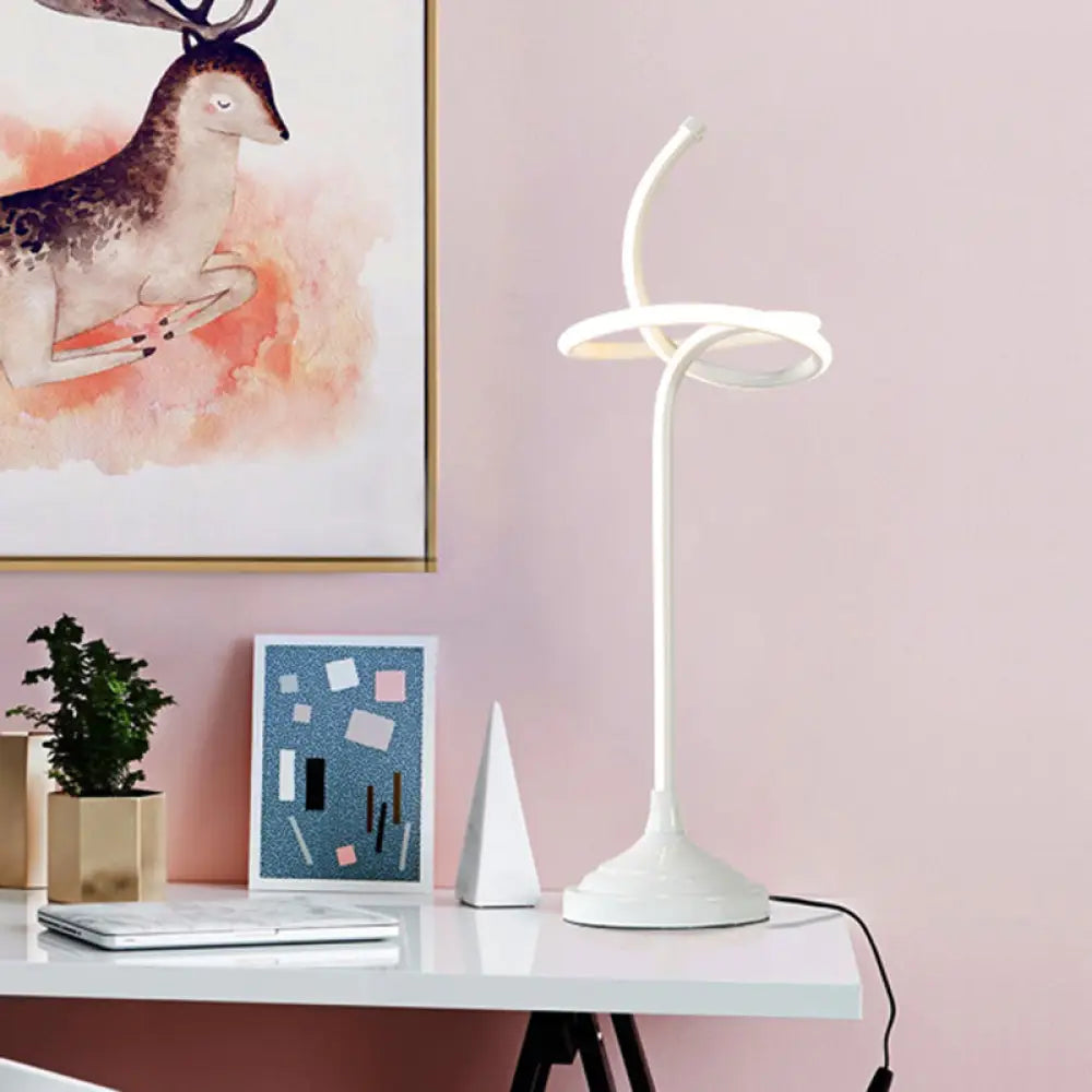 Modern Led Swirly Acrylic Night Table Lamp - White Task Lighting In Warm/White Light