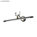 Modern Led Toilet Vanity Light With Black Antler Wall Mount And Metal Shade