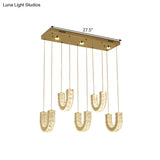 Modern Led U-Shape Pendant Lamp With Clear Crystals And Stainless Steel Finish