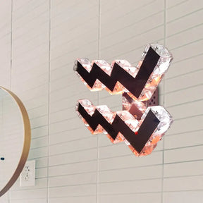 Modern Led Wall Lamp With Curvy Nickel Finish Beveled Crystal Prism Sconce Light Fixture -