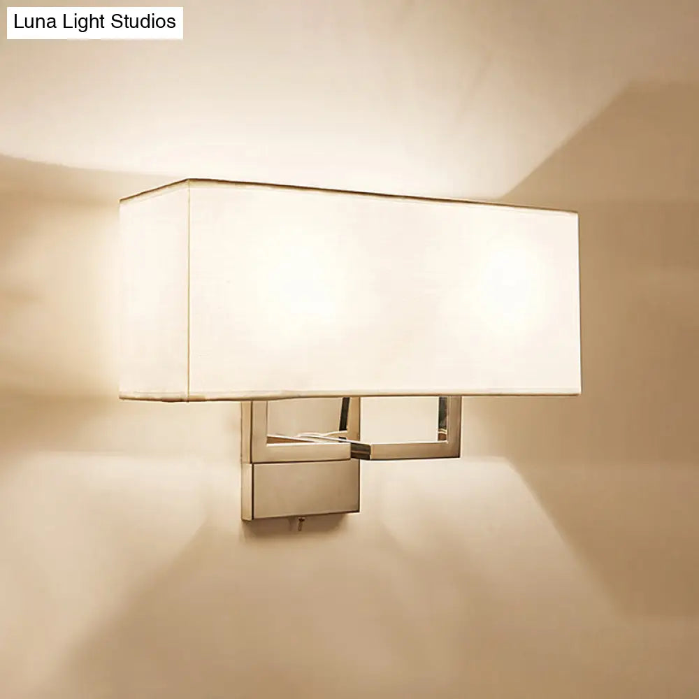 Modern Led Wall Sconce With Fabric Shade - Chrome Rectangular Mount Light