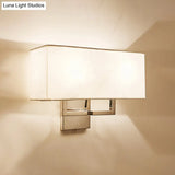 Modern Led Wall Sconce With Fabric Shade - Chrome Rectangular Mount Light