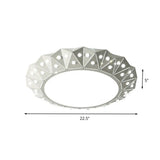 Modern Led White Flush Ceiling Light With Metal Drum & Diamond Design - Available In 16.5 22.5
