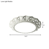 Modern Led White Flush Ceiling Light With Metal Drum & Diamond Design - Available In 16.5’