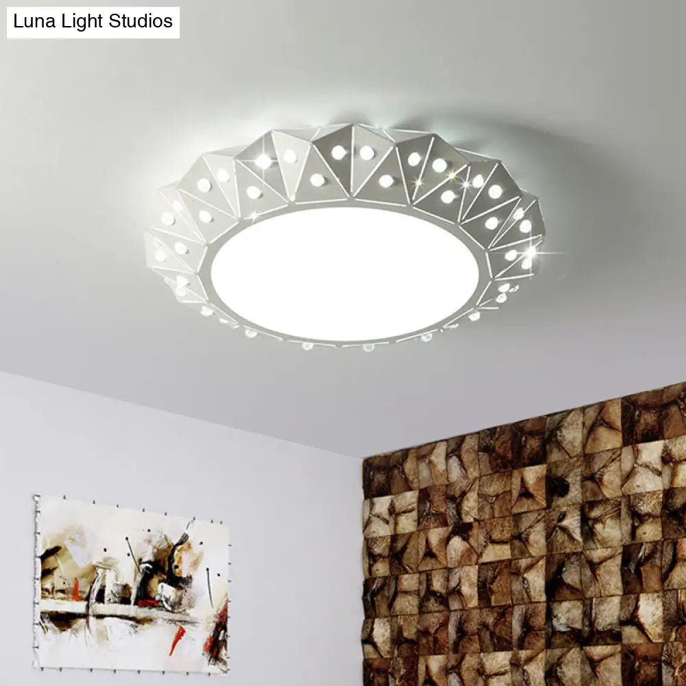 Modern Led White Flush Ceiling Light With Metal Drum & Diamond Design - Available In 16.5’