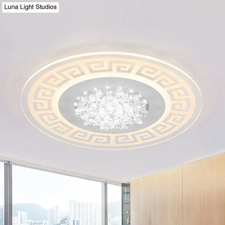 Modern Led White Flush Mount Ceiling Light Fixture With Crystal Accents - Extra - Thin Round Acrylic