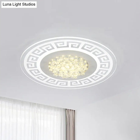 Modern Led White Flush Mount Ceiling Light Fixture With Crystal Accents - Extra - Thin Round Acrylic