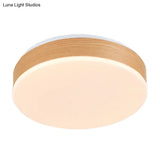 Modern Led Wood Round Flush Mount Fixture - Elegant Beige Lamp For Foyer