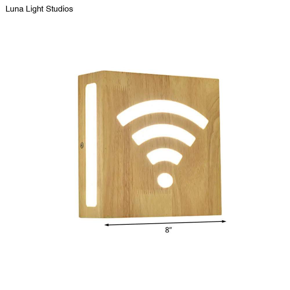 Modern Led Wood Square Wall Sconce: Beige Bedside Light With Cute Pattern