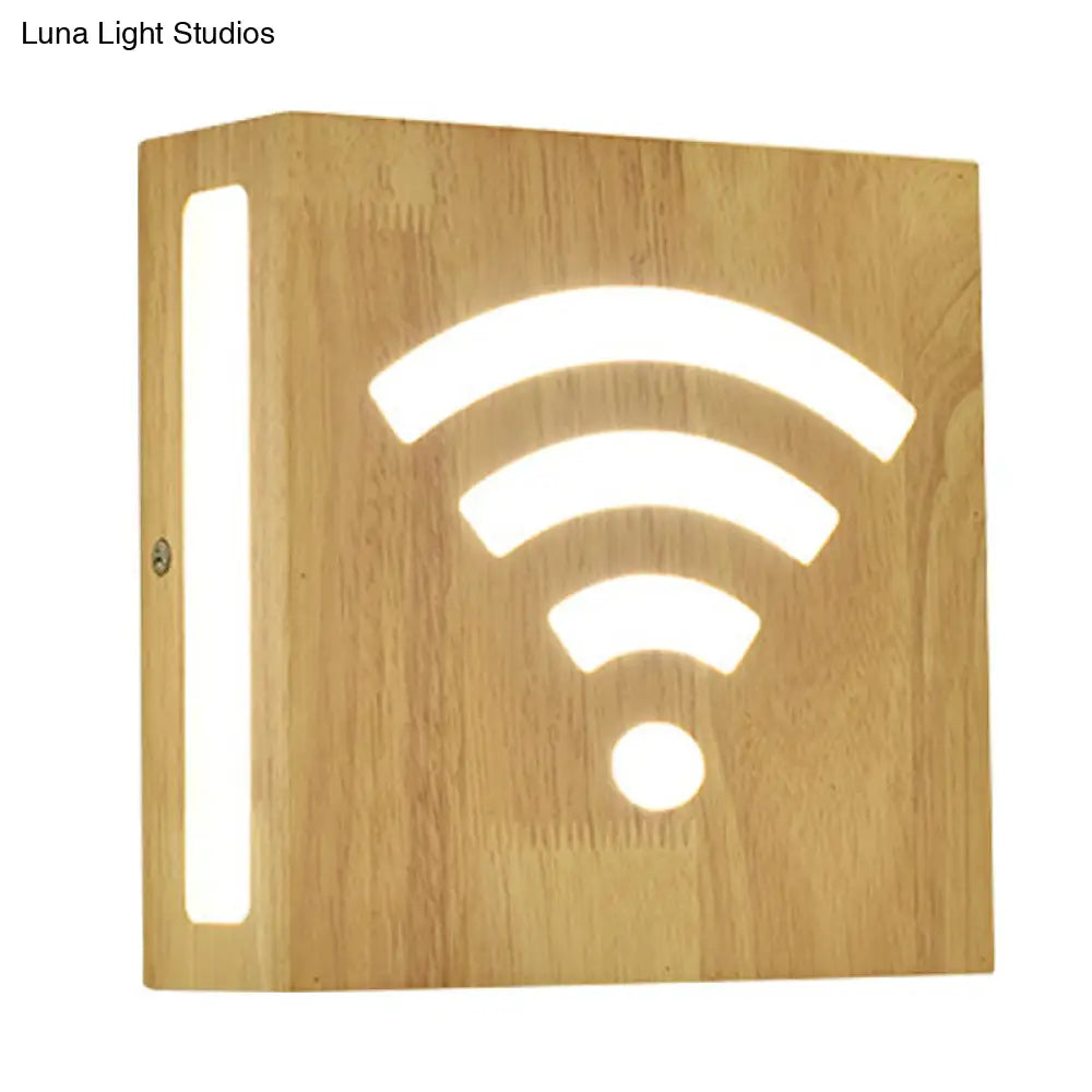 Modern Led Wood Square Wall Sconce: Beige Bedside Light With Cute Pattern