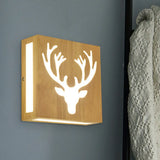 Modern Led Wood Square Wall Sconce: Beige Bedside Light With Cute Pattern / White C