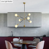 Modern Linear Arm Chandelier Light - Adjustable 6-Light Metallic Suspension Lamp For Restaurants