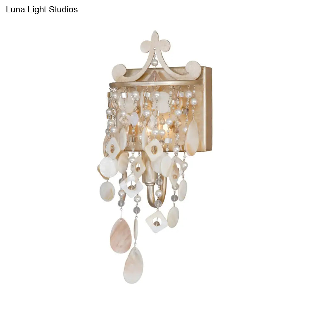 Modern Linear Wall Mount Lamp With Pearl Deco In Gold Shell And Crystal Sconce Light Fixture