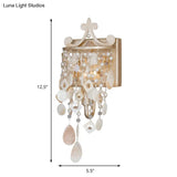 Modern Linear Wall Mount Lamp With Pearl Deco In Gold Shell And Crystal Sconce Light Fixture