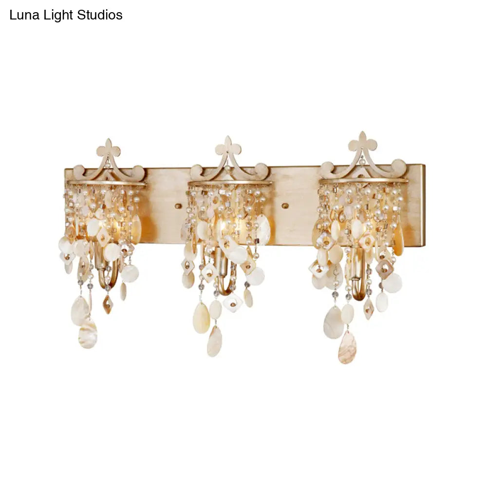 Modern Linear Wall Mount Lamp With Pearl Deco In Gold Shell And Crystal Sconce Light Fixture