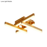 Modern Linear Wood Semi Flush Mount Ceiling Light Fixture - 4 Led Beige Lights In White/Warm Wide