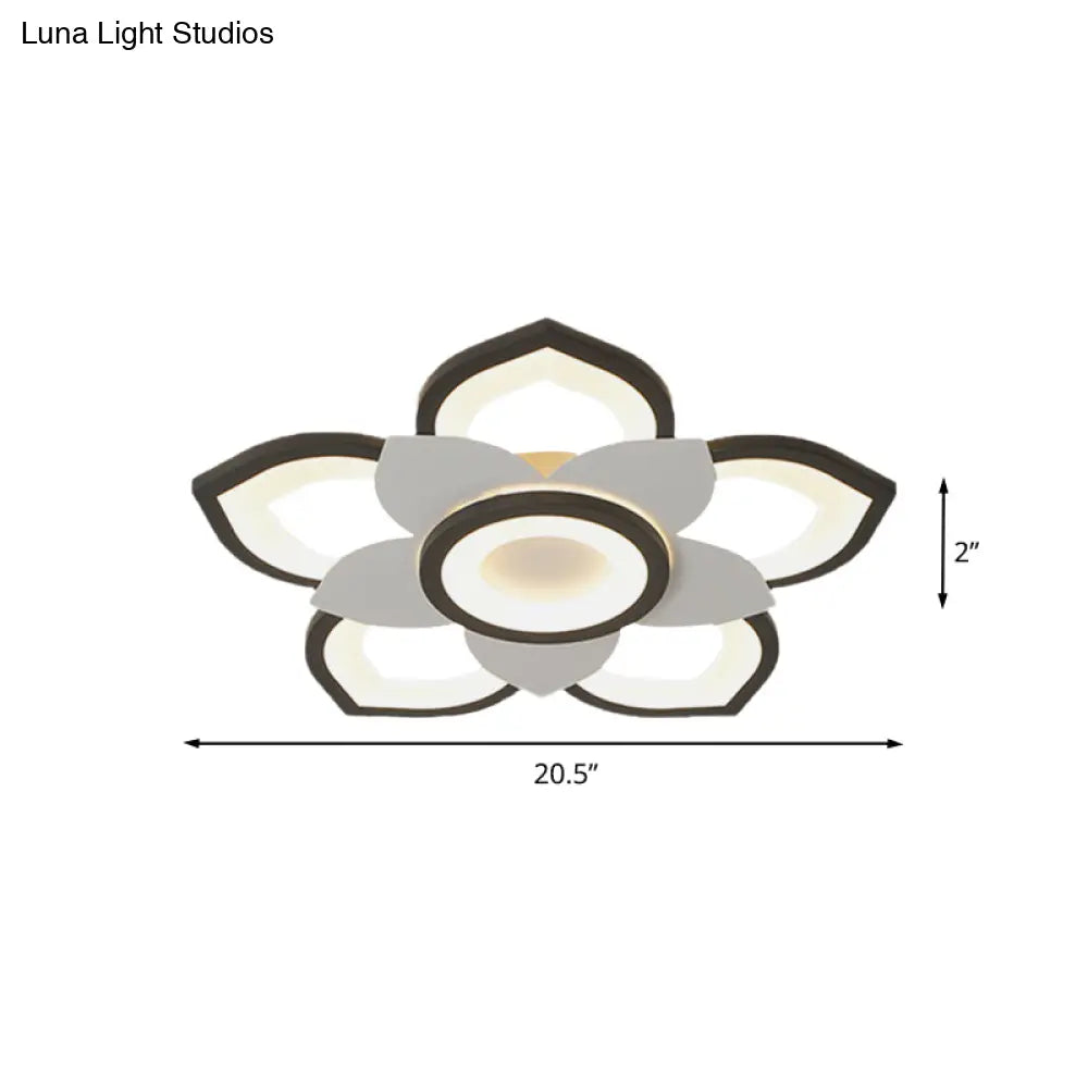 Modern Lotus Flush Ceiling Light With Led - 20.5’/24.5’ Acrylic Black/White Fixture In White/Warm