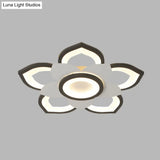 Modern Lotus Flush Ceiling Light With Led - 20.5’/24.5’ Acrylic Black/White Fixture In White/Warm