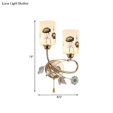 Modern Lotus Glass Wall Sconce With Gold Finish And Pull Chain - 2 Head Cylinder Lamp