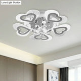 Modern Loving Heart Led Flush Ceiling Light In White With Crystal Ball Decor - Perfect For Bedroom