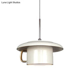 Modern Macaron Coffee-Cup Design Led Suspension Lamp In White/Pink/Grey