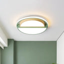 Modern Macaron Iron Ceiling Fixture 16.5’/20.5’ Wide Led Flush Mount Lighting In Green/Grey -