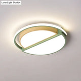 Modern Macaron Iron Ceiling Fixture 16.5’/20.5’ Wide Led Flush Mount Lighting In Green/Grey -