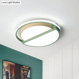 Modern Macaron Iron Ceiling Fixture 16.5’/20.5’ Wide Led Flush Mount Lighting In Green/Grey -