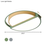 Modern Macaron Iron Ceiling Fixture 16.5’/20.5’ Wide Led Flush Mount Lighting In Green/Grey -