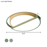 Modern Macaron Iron Ceiling Fixture 16.5’/20.5’ Wide Led Flush Mount Lighting In Green/Grey -