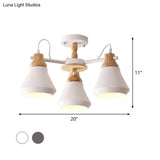Modern Metal 3-Head Cone Flush Mount Lighting for Dining Room - Sleek Radial Semi Flush Lamp in White/Grey