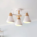 Modern Metal 3-Head Cone Flush Mount Lighting for Dining Room - Sleek Radial Semi Flush Lamp in White/Grey White