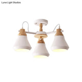 Modern Metal 3-Head Cone Flush Mount Lighting for Dining Room - Sleek Radial Semi Flush Lamp in White/Grey