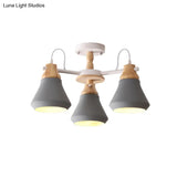 Modern Metal 3-Head Cone Flush Mount Lighting for Dining Room - Sleek Radial Semi Flush Lamp in White/Grey