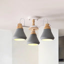 Modern Metal 3-Head Cone Flush Mount Lighting for Dining Room - Sleek Radial Semi Flush Lamp in White/Grey Grey