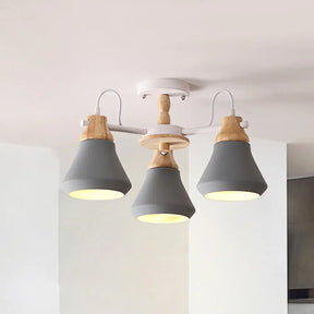 Modern Metal 3-Head Cone Flush Mount Lighting for Dining Room - Sleek Radial Semi Flush Lamp in White/Grey Grey