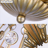 Modern Metal And Crystal Peacock Flush Light Fixture - 3 Lights Champagne Ceiling Mounted Design
