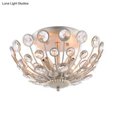 Modern Metal And Crystal Peacock Flush Light Fixture - 3 Lights Champagne Ceiling Mounted Design