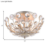 Modern Metal And Crystal Peacock Flush Light Fixture - 3 Lights Champagne Ceiling Mounted Design