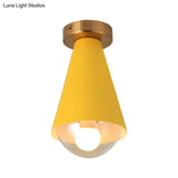Modern Metal And Glass Flush Mount Ceiling Light - White/Pink/Yellow/Coffee 1 Head Corridor Fixture