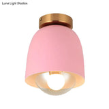 Modern Metal And Glass Flush Mount Ceiling Light - White/Pink/Yellow/Coffee 1 Head Corridor Fixture