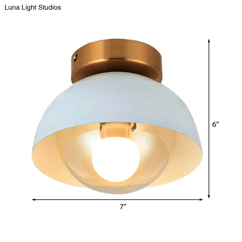 Modern Metal And Glass Flush Mount Ceiling Light - White/Pink/Yellow/Coffee 1 Head Corridor Fixture