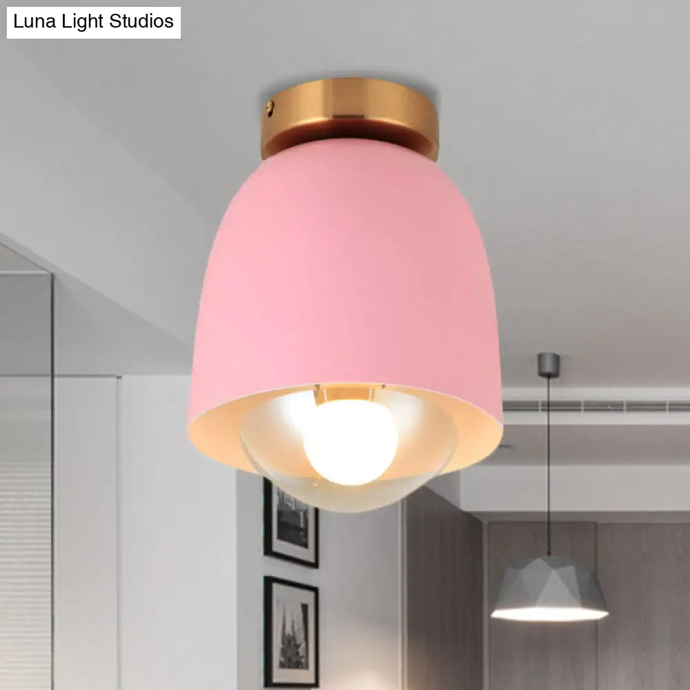 Modern Metal And Glass Flush Mount Ceiling Light - White/Pink/Yellow/Coffee 1 Head Corridor Fixture