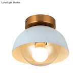 Modern Metal And Glass Flush Mount Ceiling Light - White/Pink/Yellow/Coffee 1 Head Corridor Fixture