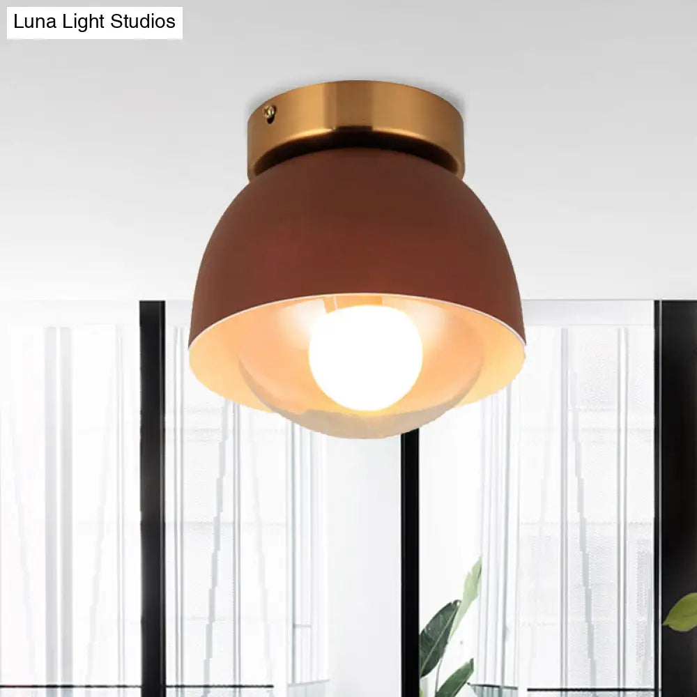 Modern Metal And Glass Flush Mount Ceiling Light - White/Pink/Yellow/Coffee 1 Head Corridor Fixture